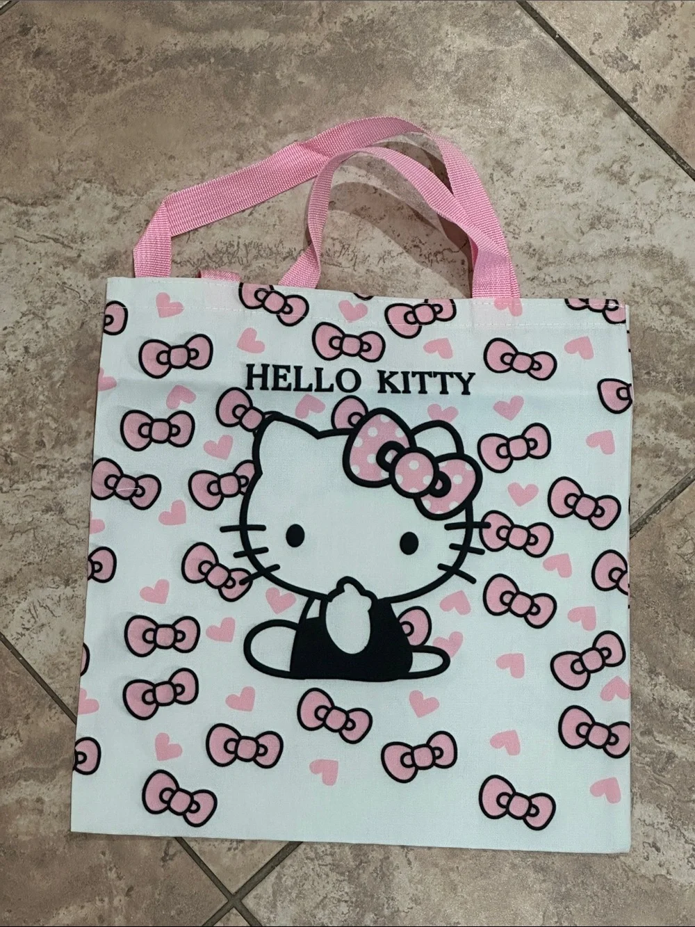 Hello Kitty Pink and White Bow Print Kids Tote Bag